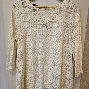 Alfani Petite Elegant Lace Women Top - Cream With Built In Tank Top